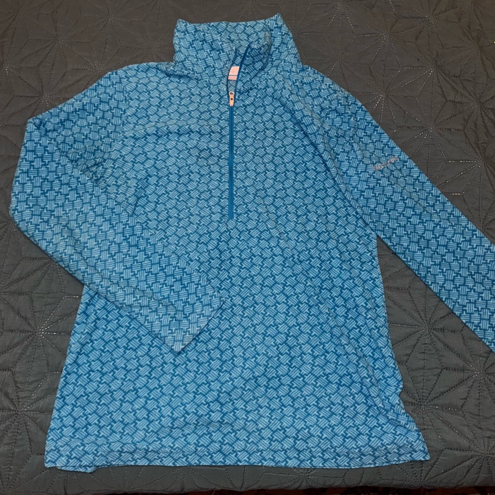 Columbia Blue / teal Patterned Fleece Quarter Zip / pullover, Women’s Medium M